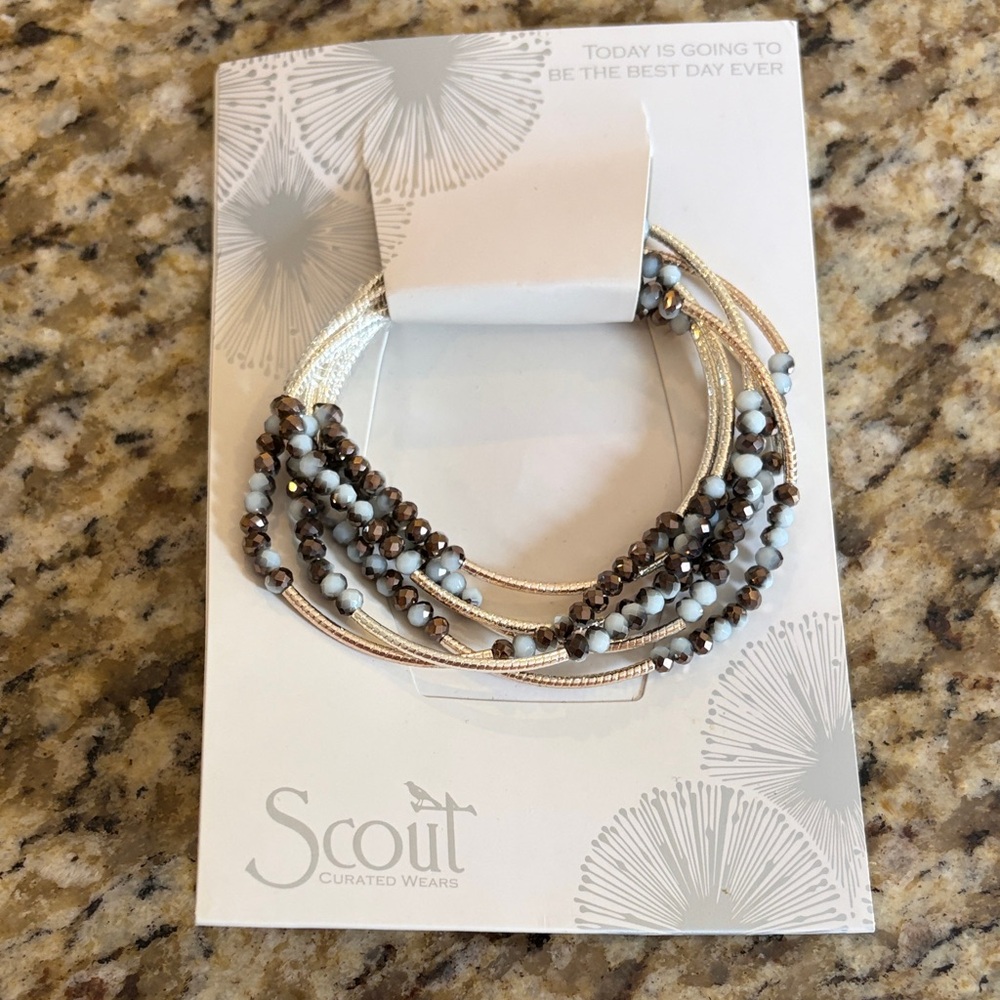 Scout Multi-Strand Beaded Bracelet in Brown and Light Blue - NEW